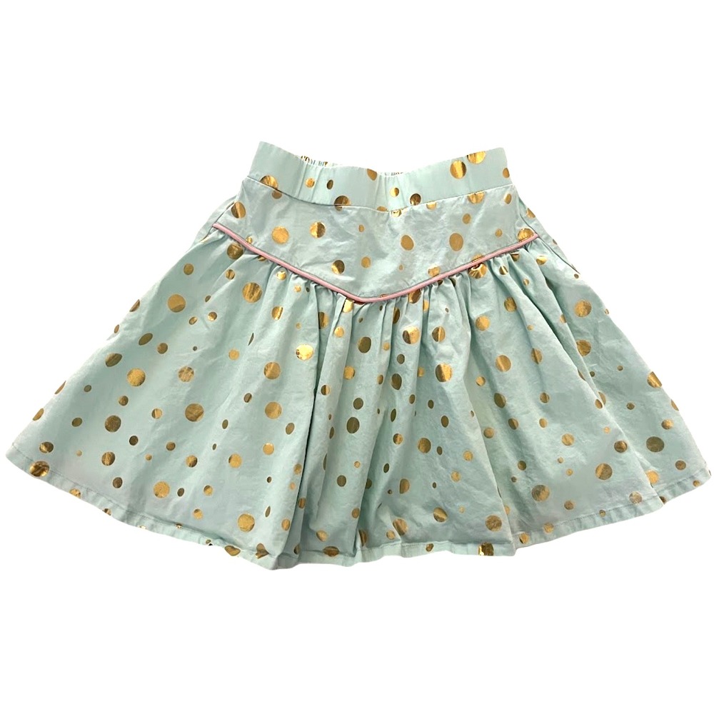 Matilda Jane Gilded Greens Gold Polka Dot Skirt Sz‎ 10 Girls Cotton Foil Blue
